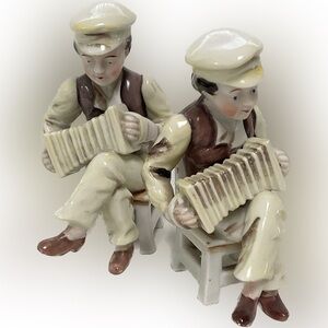 Accordion/Concertina Player Figurines made in Japan Set Of 2 Vintage
